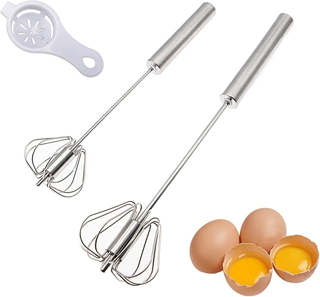 Whisk Hand Whisk Egg Whisk Hand Blender Balloon Whisk Semi-Automatic rotatable Egg Beater Milk Frother Perfect for Blending, Whisking, Beating, Frothing & Stirring, 30cm2pcs