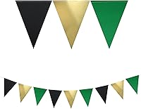Vista 3 de Guzon Paquete de 3 decoraciones de cumpleaños de oro verde, bandera triangular, banderines de papel para hombres y mujeres, suministros de fiesta