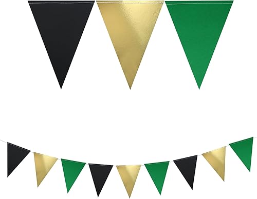 Miniatura 3 de Guzon Paquete de 3 decoraciones de cumpleaños de oro verde, bandera triangular, banderines de papel para hombres y mujeres, suministros de fiesta