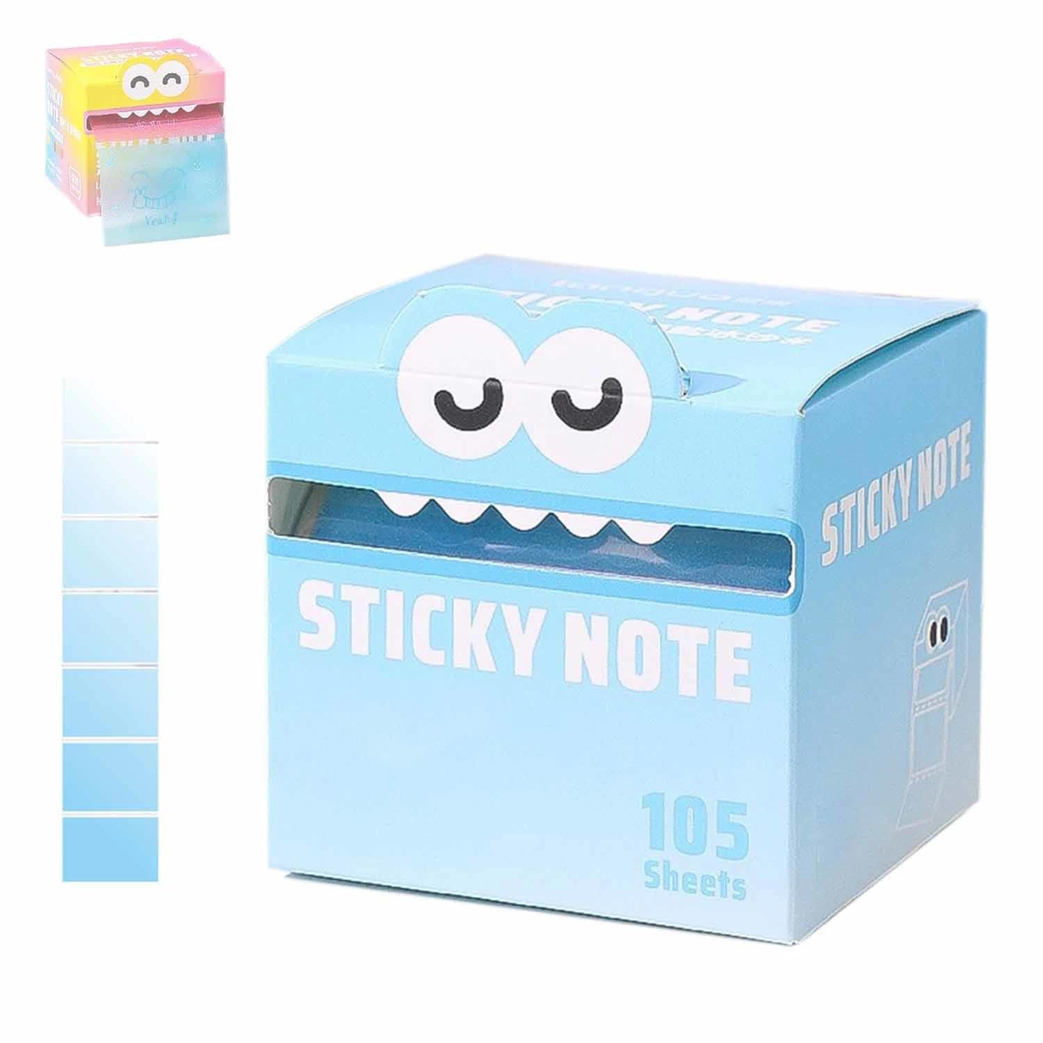 Cute Monster Pattern Sticky Note,Transparent Sticky Notes,Fun Pastel Pull-Out Memo Pads,Clear Pearlescent Notepad Self-Adhesive - 105 Sheets,for Office School Students Notebook Reminders(E)