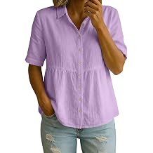 Cethrio Womens Oversized Linen Babydoll Shirts Button Down Empire Waist Peplum Tops Summer Dressy Gauzy Tunic Cute Blouse