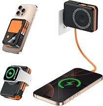 Wireless Portable Charger,5-in-1 Magnetic Power Bank 10000mAh Built in Cables and AC Plug,22.5W Fast Charging Magnetic Battery Pack,Compatible with iPhone 16/15/14/13/12,Apple Watch Series,Airpods