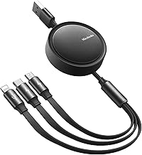 Mcdodo 3in1 巻き取り式充電ケーブル 3.5A急速充電 iPhone 16/15/14 Xperia/Galaxy/Pixel/Androidなど対応 light-ningケーブル USB-Cケーブル Micro USBケーブル 一方向も伸びる アルミ合金シェル 強靭TPE外皮 5つの長さ調節可能 タイプC ケーブル 1本3役 充電コード USB周辺機器対応 ブラック 1.2m