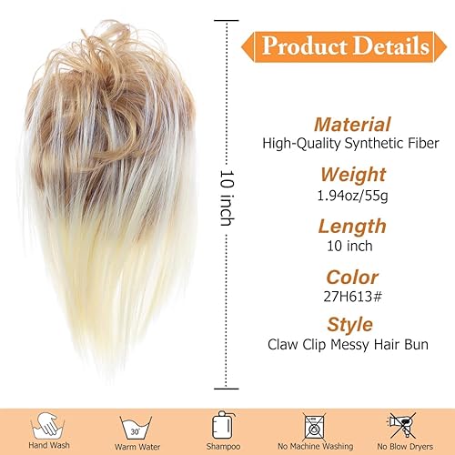 Miniatura 2 de Extensiones de cabello con clip de garra, extensiones de cabello corto y lacio, moño despeinado, recogido y desordenado para mujeres y niñas