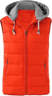 Générique Men's Sleeveless Down Jacket with Hood Bodywarmer Basic Full Zip Padded Coats Thick Outdoor Jacket Hiking Jacket with Pockets Windproof Softshell Jacket Work Quilted