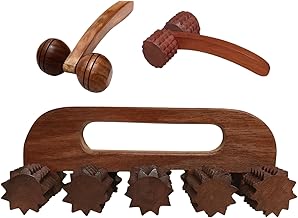 Anaya Handicrafts Wooden Body Massager 3 Pack Set for Pain Relief Acupressure Therapy Handheld Back Neck Foot Muscle Relaxer Natural Wood Roller Massage Tools