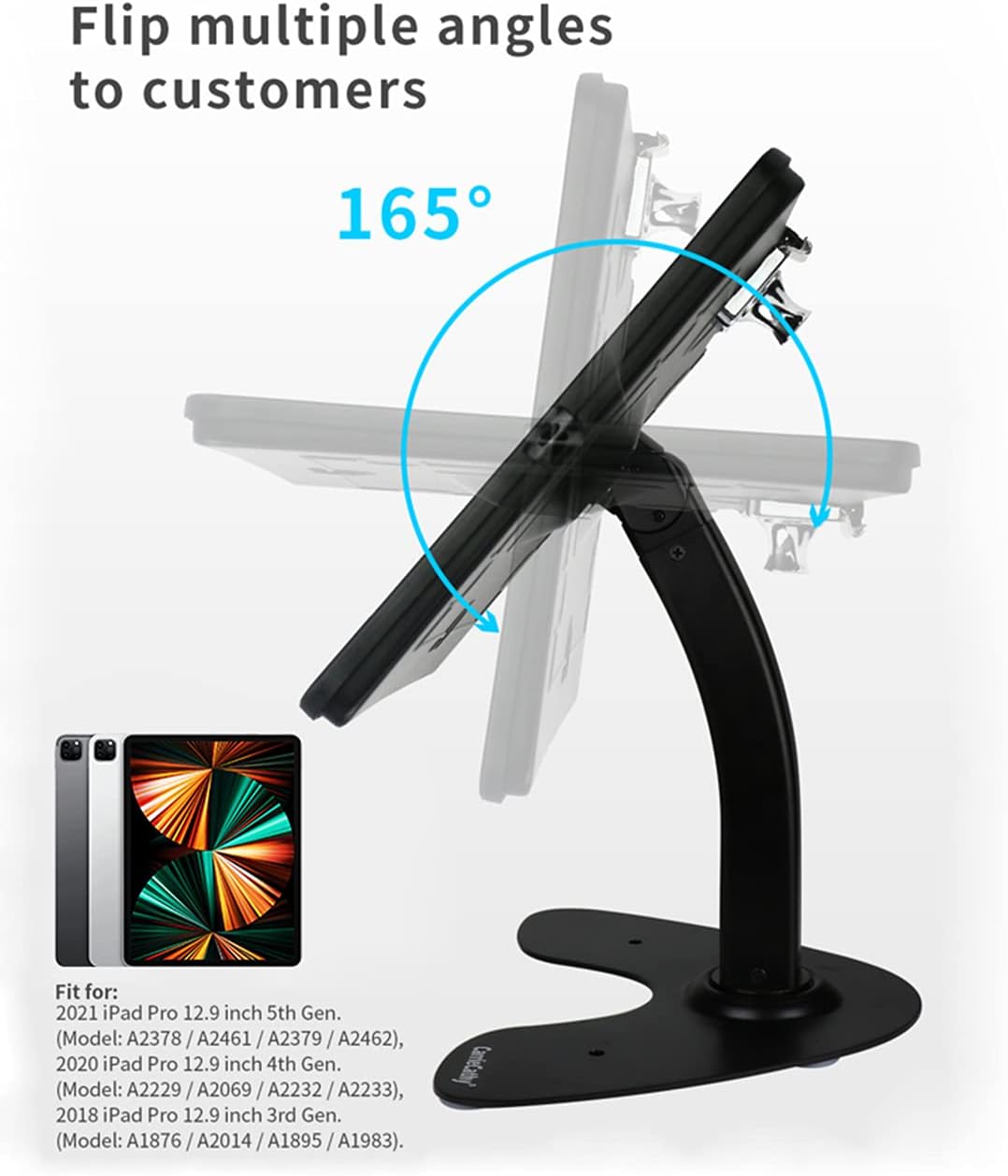Desktop Wall Mount Anti-Theft Security Kiosk POS Stand Holder Enclosure for 2022 2021 2020 2018 iPad Pro 12.9", Flip & 360° Swivel Design