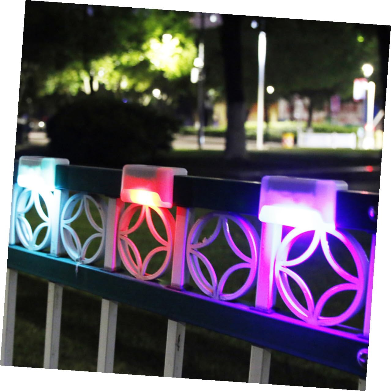Veemoon 8pcs Waterproof Solar Stair Lights Outdoor Step Lamps with White Shell, Multi-hue Yard Fence Light for Patio, Porch, and Deck