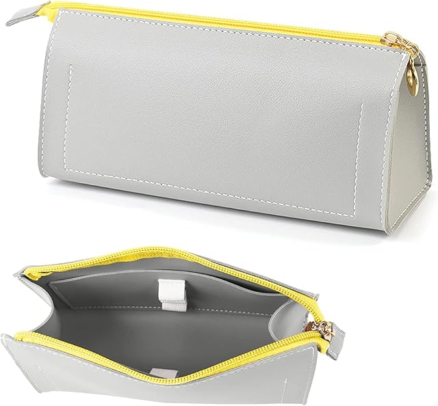 Wellehomi Leather Pencil Case, Small Pencil Case Slim Design Special Preppy Pencil Pouch with Metallic Zipper Makeup Cosmetic Bag for Girl Student Teen Women Office College Middle School