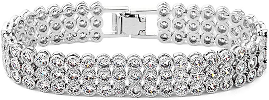Bling Tennis Bracelet for Woman 3 Rows Cubic Zirconia Platinum Plated Fashion Jewelry