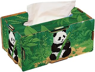 HuamuTech Cute Animal Series Diamond Art Kit DIY Wooden Assembly Diamond Painting Tissue Box 3D Square Diamond Art Craft Kit,Reusable Creative Design,Holiday Gift for Various Scenarios (Panda)