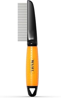 Wahl Peigne de toilettage pour animaux, dents en acier inoxydable | Peigne pour chiens et chats, outils de toilettage pour animaux de compagnie, tiraillement minimal, manche en gel, orange