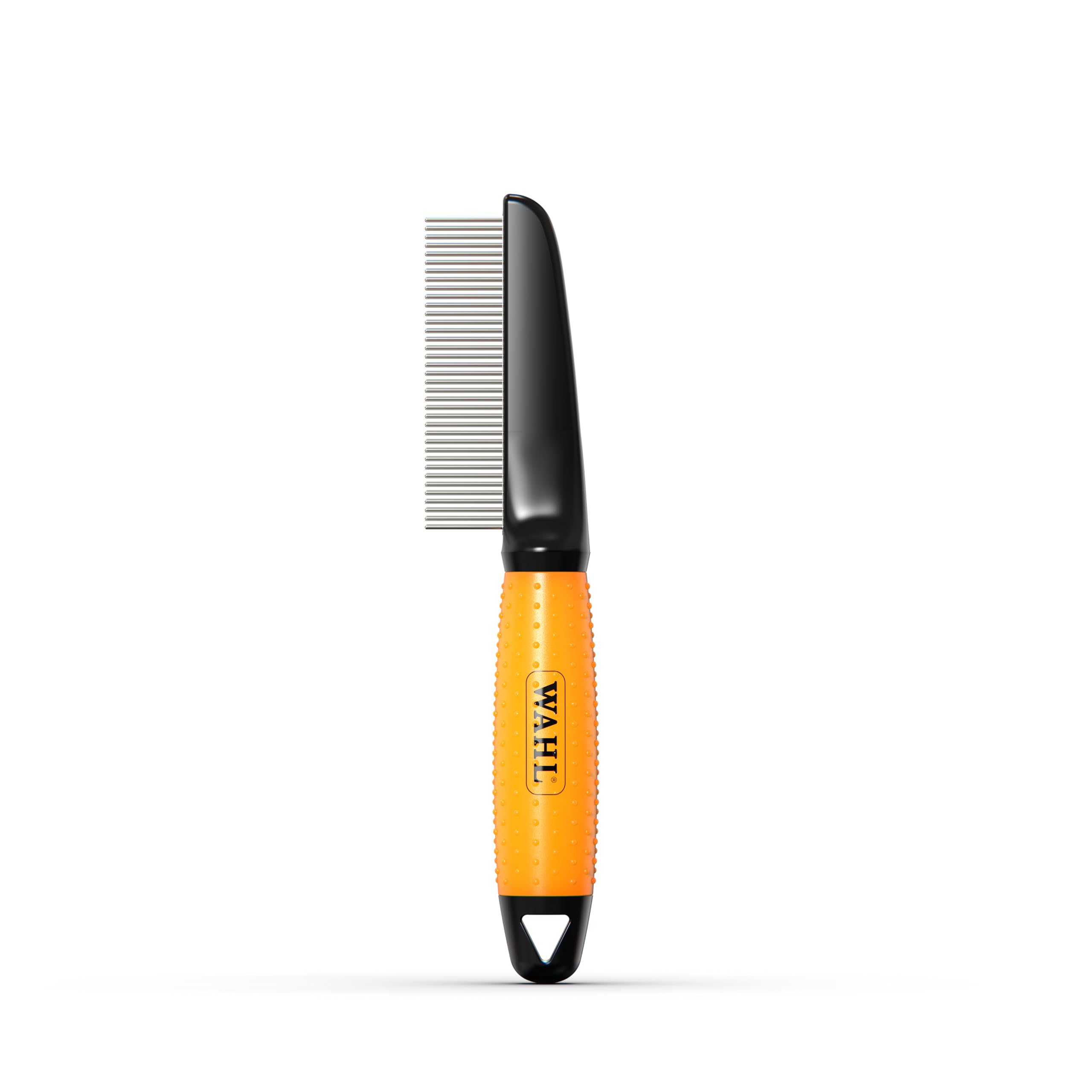 WAHL Grooming Comb for Dogs and Cats, Pet Grooming Tools, Minimal Pulls, Stainless Steel Teeth, Gel Handle, Orange | Peine para perros y gatos, herramientas de aseo para mascotas, tirones mínimos, mango de gel, naranja