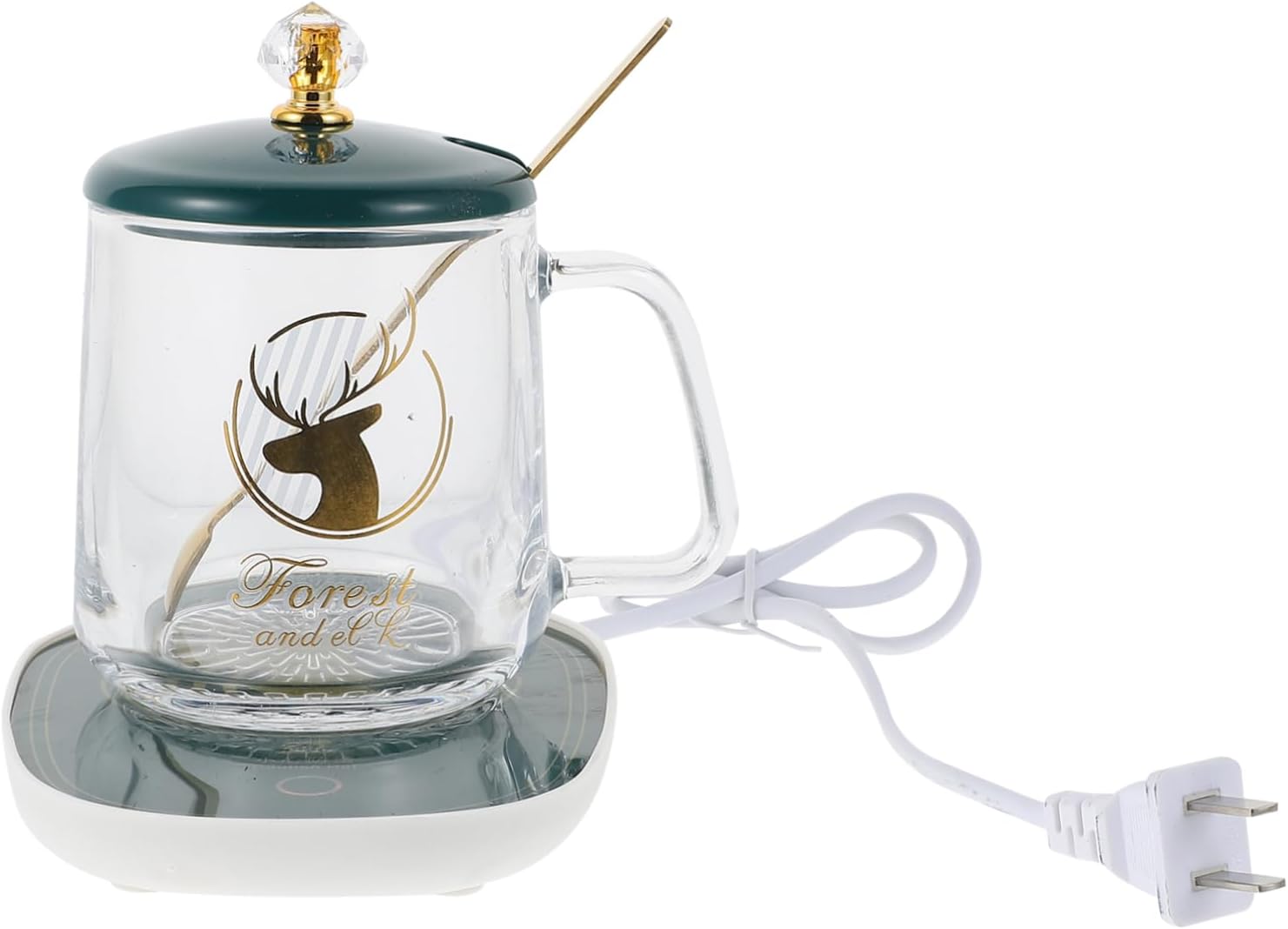 Ceramic Coffee Mug Warmer Set with Coaster and Cup Scoop Electric Drink Cup Warmer for Home and Office Adjustable Temperature US Plug