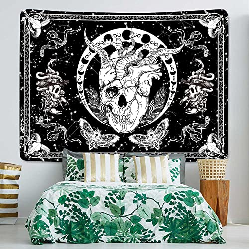 Wonderful Memories Skull Tapestry Black And White Tapestries Snake Tapestry Moth Tapestry Trippy Skeleton Tapestry Moon Phase Tapestry Wall Hanging For Room (59.1 X 82.7 Inches) #TOP4