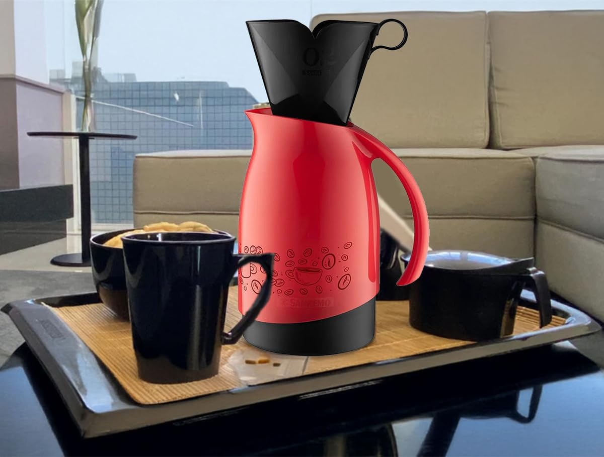 Tribello Pour Over Coffee Maker 20 Oz Camping Thermal Carafe With #2 Pour Over Coffee Dripper set, Keep Water Hot/Cold 6+ Hours Great Camping Coffee Maker set - BPA Free (Red)