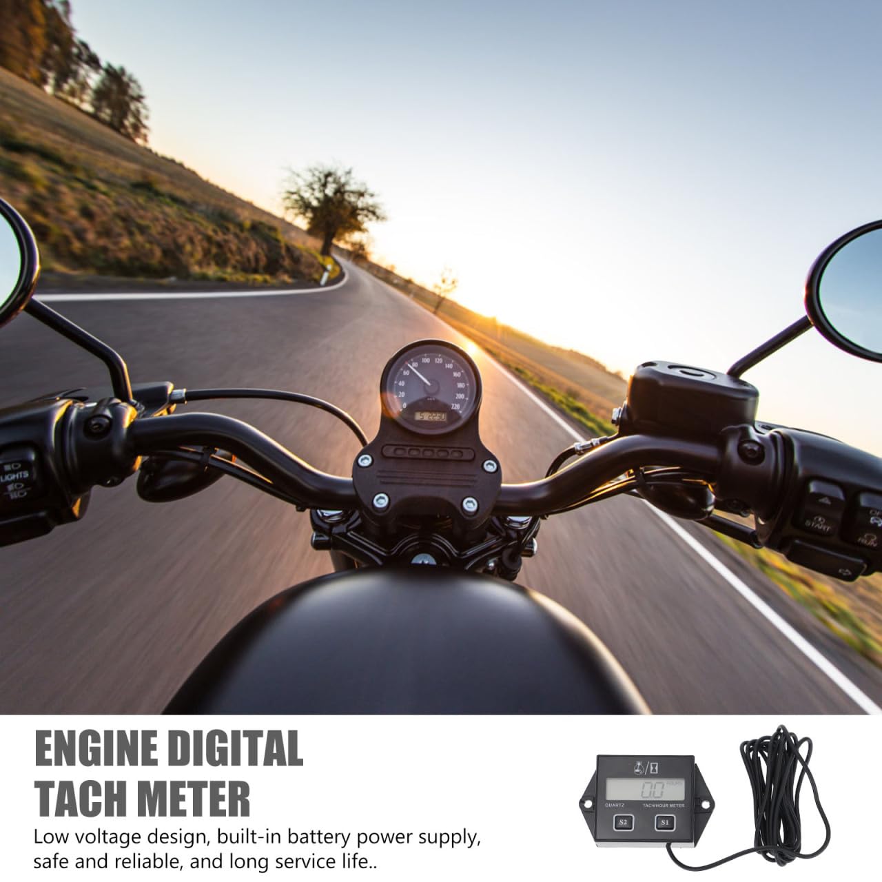 Digital Tachometer Meter for Small Engine Gasoline Hour Meter Timer Gauge with LCD Display Maintenance Reminder Inductive Tach for Chainsaw Motorcycle Lawn Mower