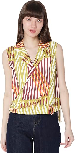 VERO Moda Women's Cotton Striped Regular Fit T-Shirt
