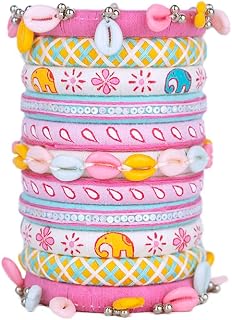 Taasha Craft Bhavya pink colourfull shell Bangles, Handcrafted Cotton Thread Bangle Set forWomen & Girls (11 Bangles) Price In India