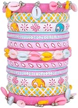 Taasha Craft Bhavya pink colourfull shell Bangles, Handcrafted Cotton Thread Bangle Set forWomen & Girls (11 Bangles)