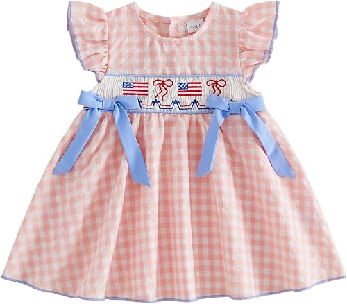 Toddler Girl 4th of July Outfit Little Girl Fourth of July Dress Plaid Smocked D