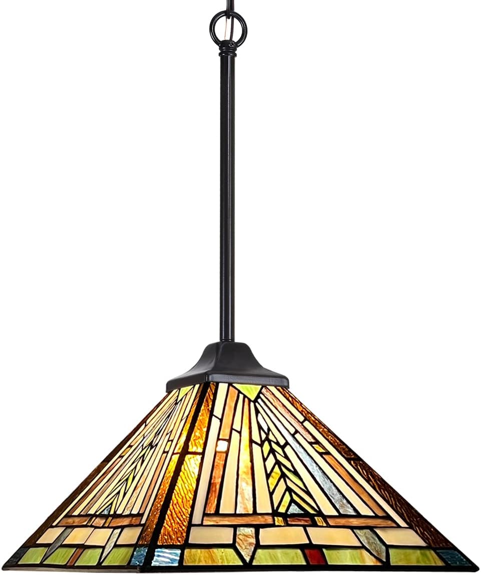 Tiffany Pendant Light Fixtures Hanging Lamp 1 Light Mission Style Antique 12 inch Medium Stained Glass Pendant Lighting for Kitchen Island Dining Room Study