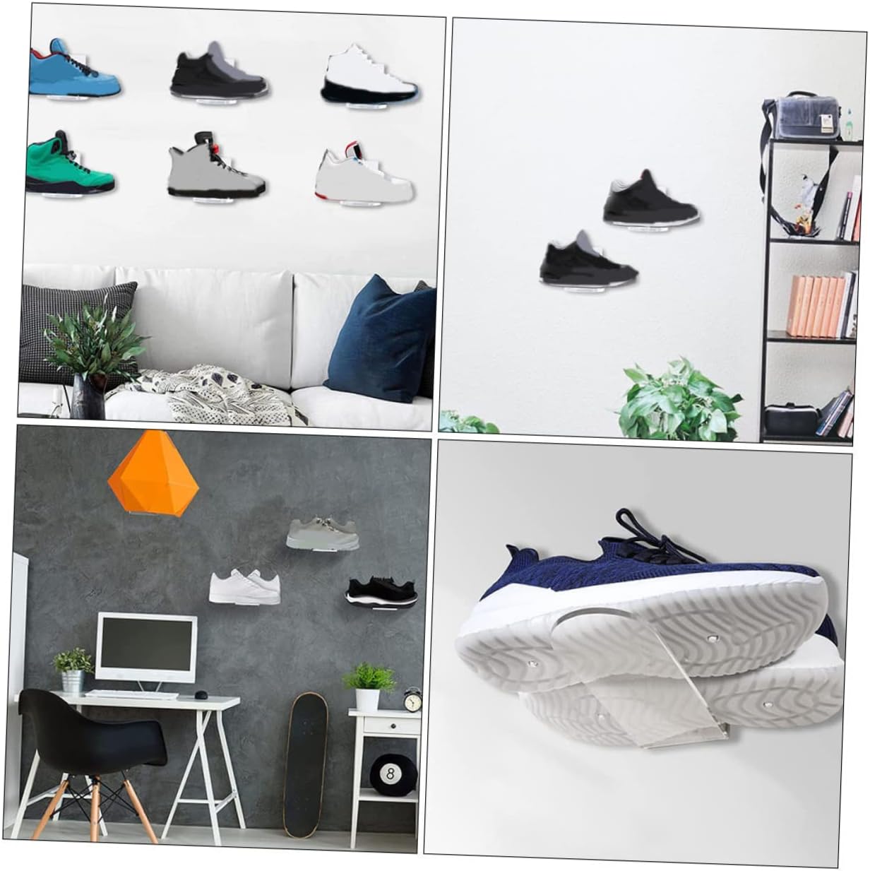 6pcs Transparent Acrylic Floating Shoe Display Racks Wall-Mounted Sneaker Shelves for Shoe Storage and Decoration