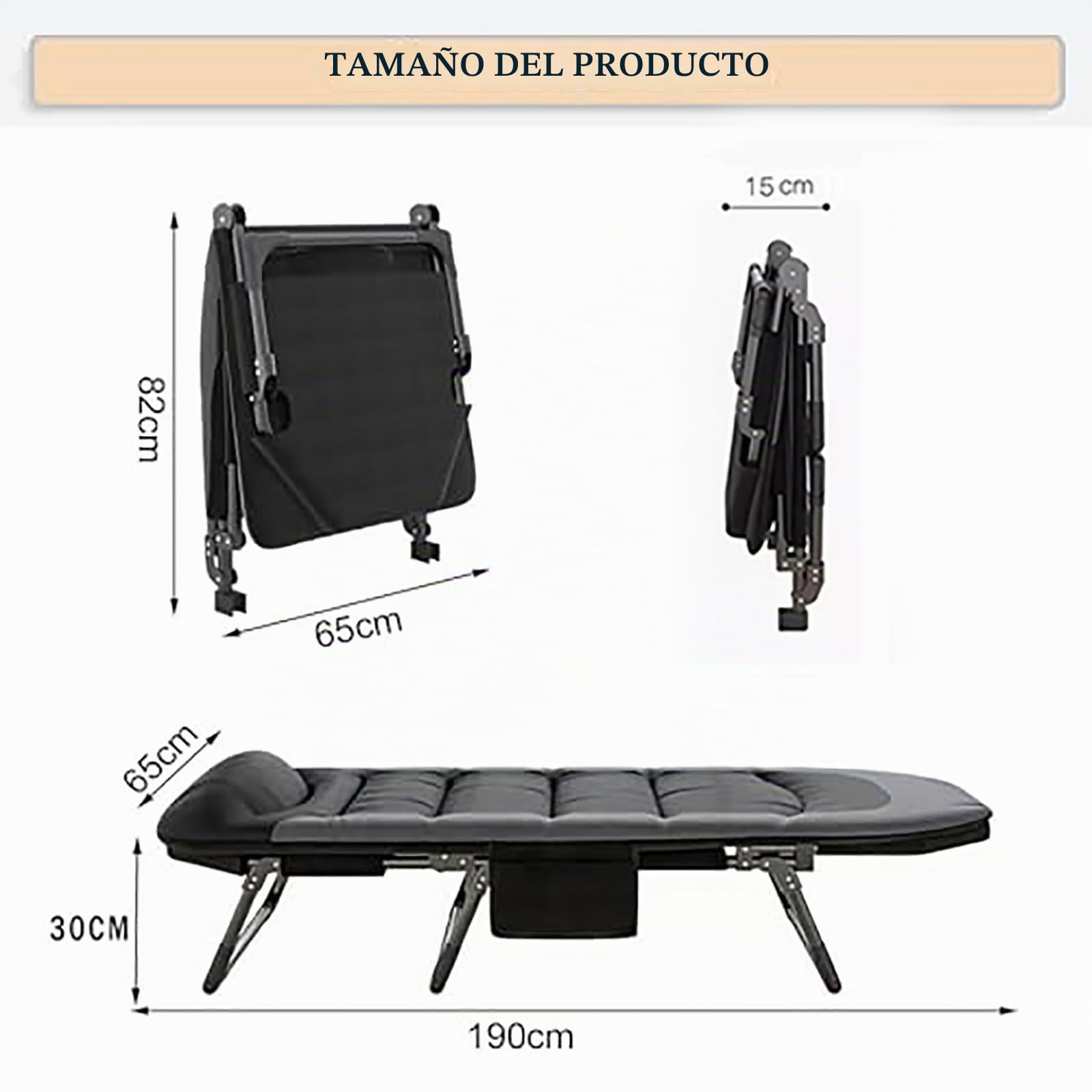 Tumbona resistente a la intemperie con colchón y respaldo ajustable en 6 posiciones, tumbona de jardín plegable, cómoda con bolsillo lateral, tumbona de camping plegable, ultraligera, ideal