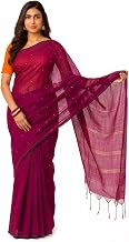Anvika Handloom Cotton Blend Saree, Wine Purple, Golden Border with Sequin Details (No Blouse Piece)