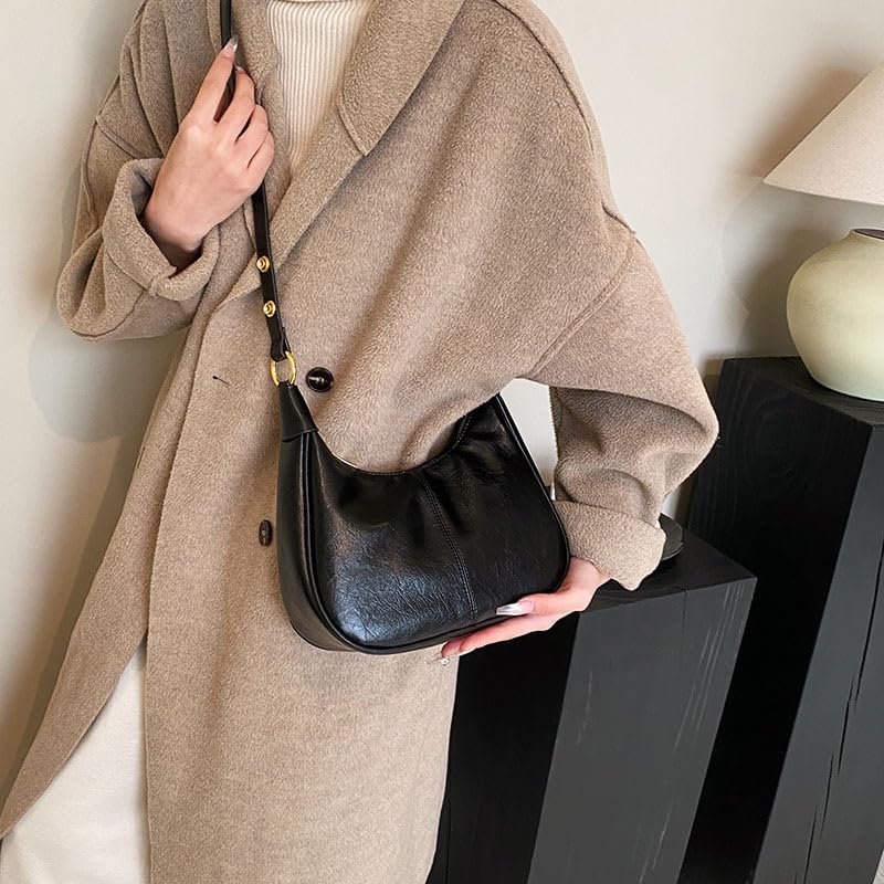 Women's Summer 2024 Designer Simple Solid Color Zipper Shoulder Purse Bag, Elegant Crescent Underarm Purse Bag.3