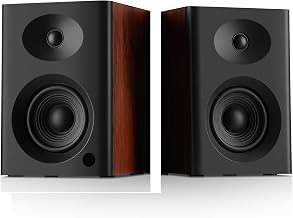80W Bluetooth Bookshelf Speakers - 4 inches Computer Speaker with Bass, HiFi Desktop Audio for PC, TV, Gaming & Vinyl Records (Walnut Pair)