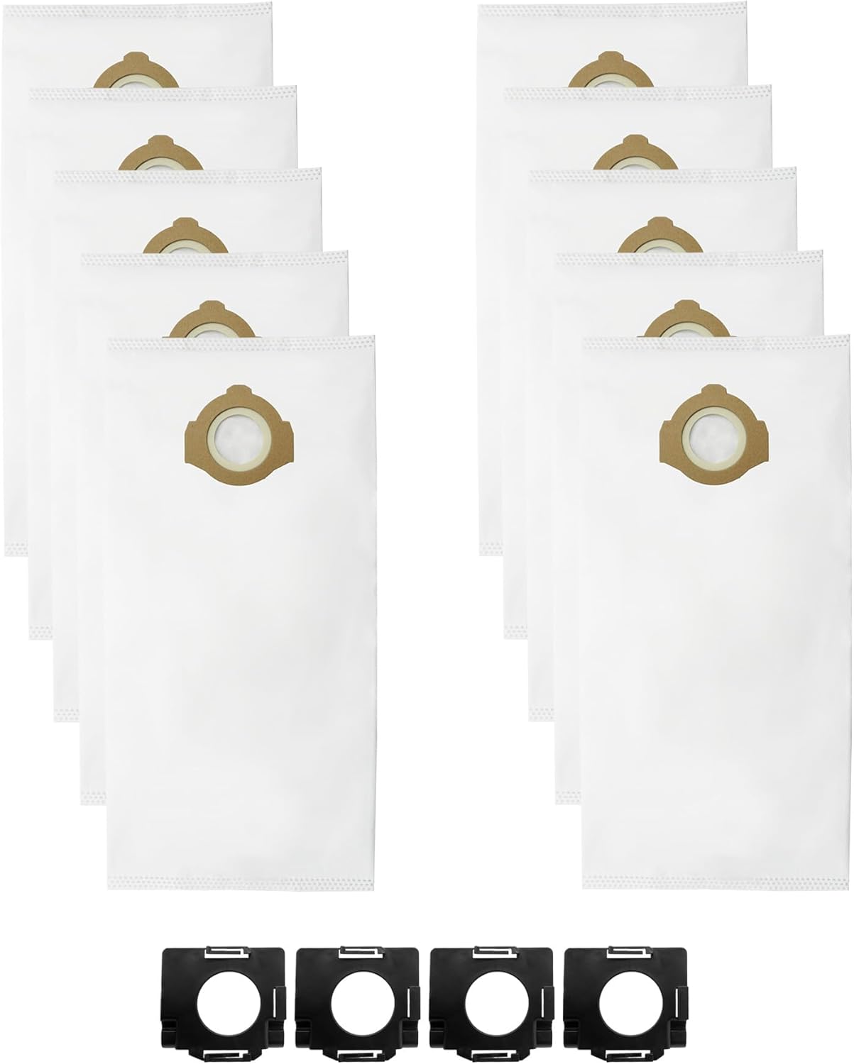 10 Pack 49-90-2016 Fleece Dust Bags Fits for Milwaukee 0960-20 & 0970-20 Cordless Wet/Dry Packout Vacuums,（10 Bags 4 Holders)
