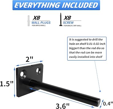 Floating Shelf Brackets 4 Inch Heavy Duty Hidden Shelving Brackets for Floating Wood Shelves Hardware Rod with 3/8 Diameter,4 Pack Solid Steel Blind Shelf Supports with Screws