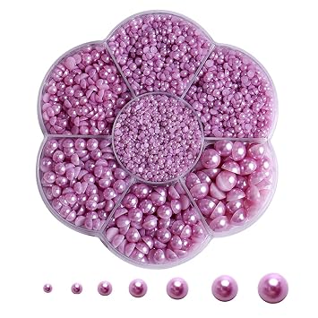 5800pcs Half Pearls for Crafts, Flatback Pearls for Artwork Making, DIY Rhinestones Accessory Nail Art, Face Gems Jewels - Light Purple