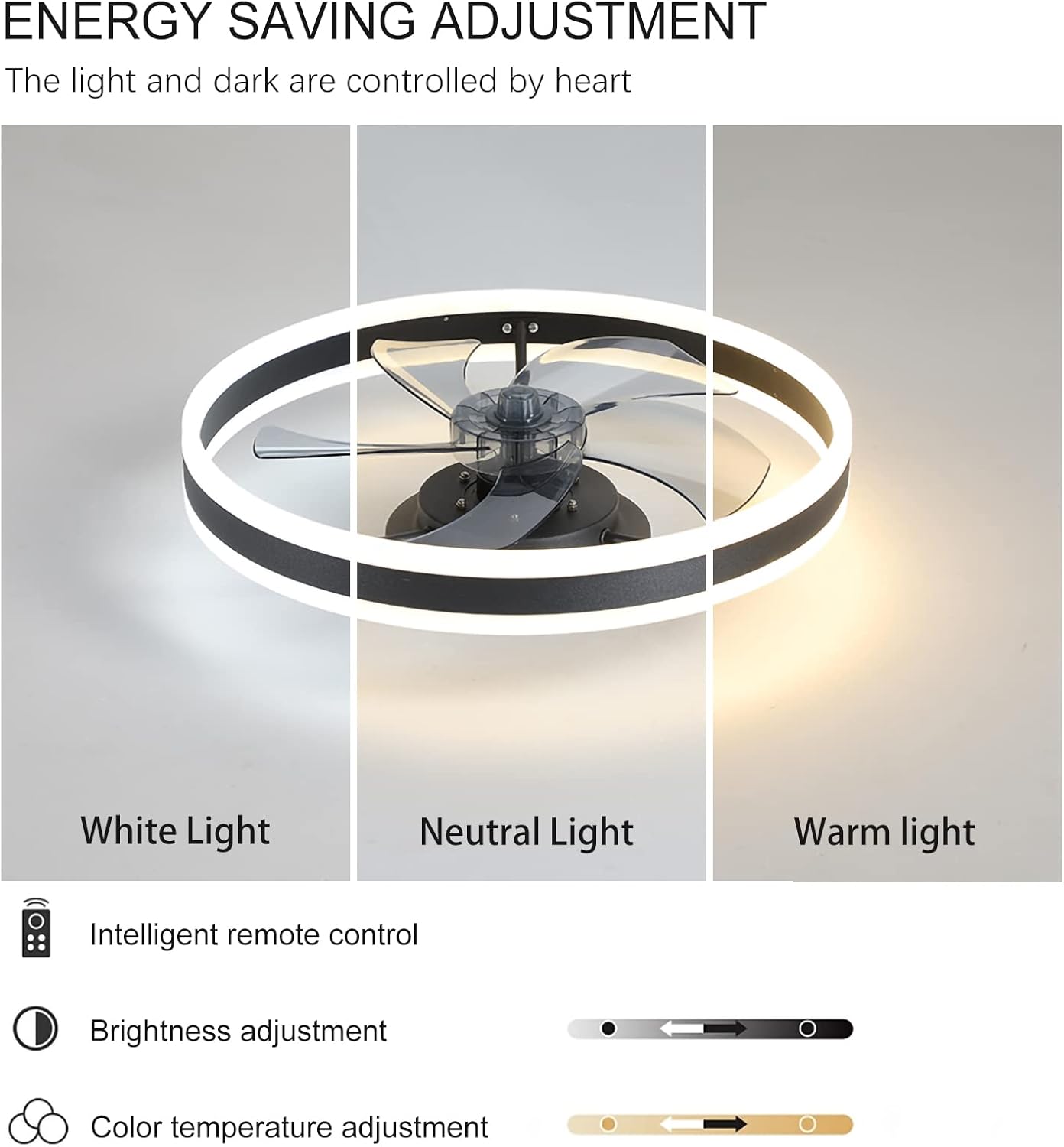 Smart Ceiling Fan with Light, 6-Speed Quiet Reversible Fan with Remote Control, 25W LED Light with Adjustable Brightness & Color Temperature, for Bedroom Living Room (Black)