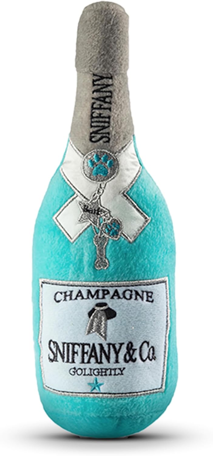 Dog Diggin Designs Sniffany & Co Champagne Plush Dog Toy | Luxury-Inspired Parody Bottle with Built-in Squeaker, Soft Plush Party Dog Toy – Shaken, Not Stirred!