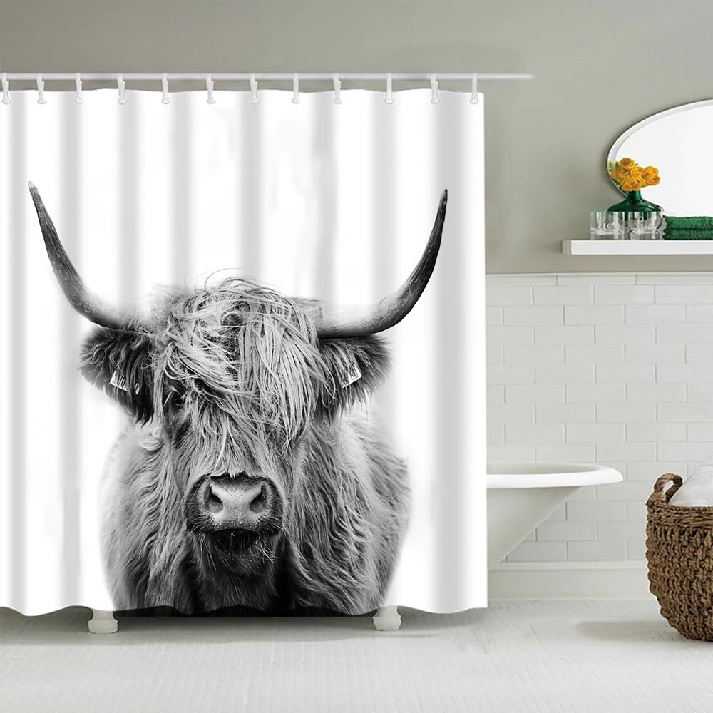 Rideau de douche pour baignoire au design vache grise parfait pour la famille