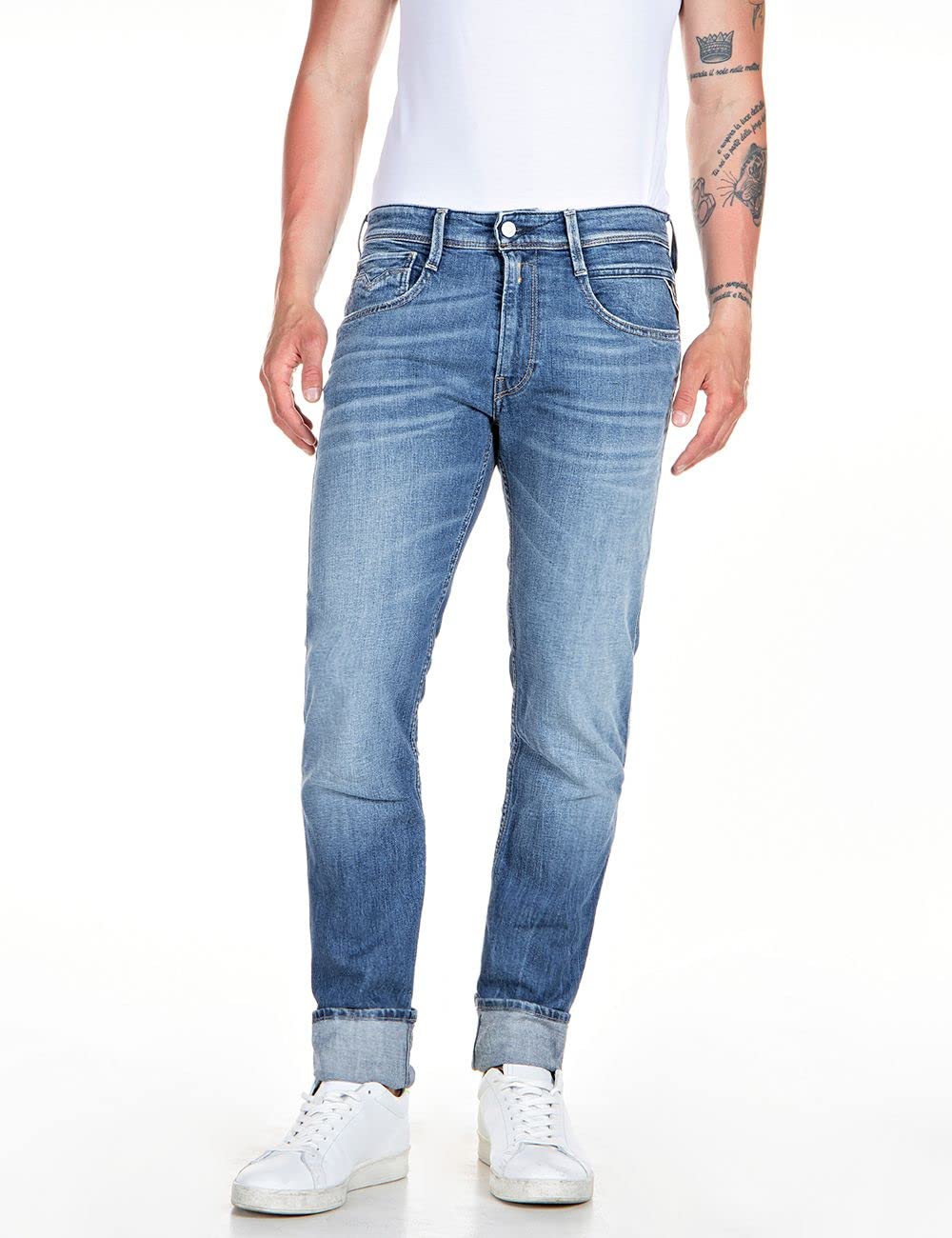 REPLAY Herren Jeans Anbass Slim-Fit Bio, Medium Blue 009-4 (Blau), 28W / 34L