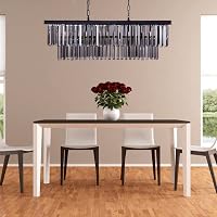 Wellmet Modern Kristály Csillár - 9 Izzós Füstszürke Üveg Függőlámpa, 89 cm Téglalap Alakú Mennyezeti Lámpa Nappaliba, Étkezőbe 4