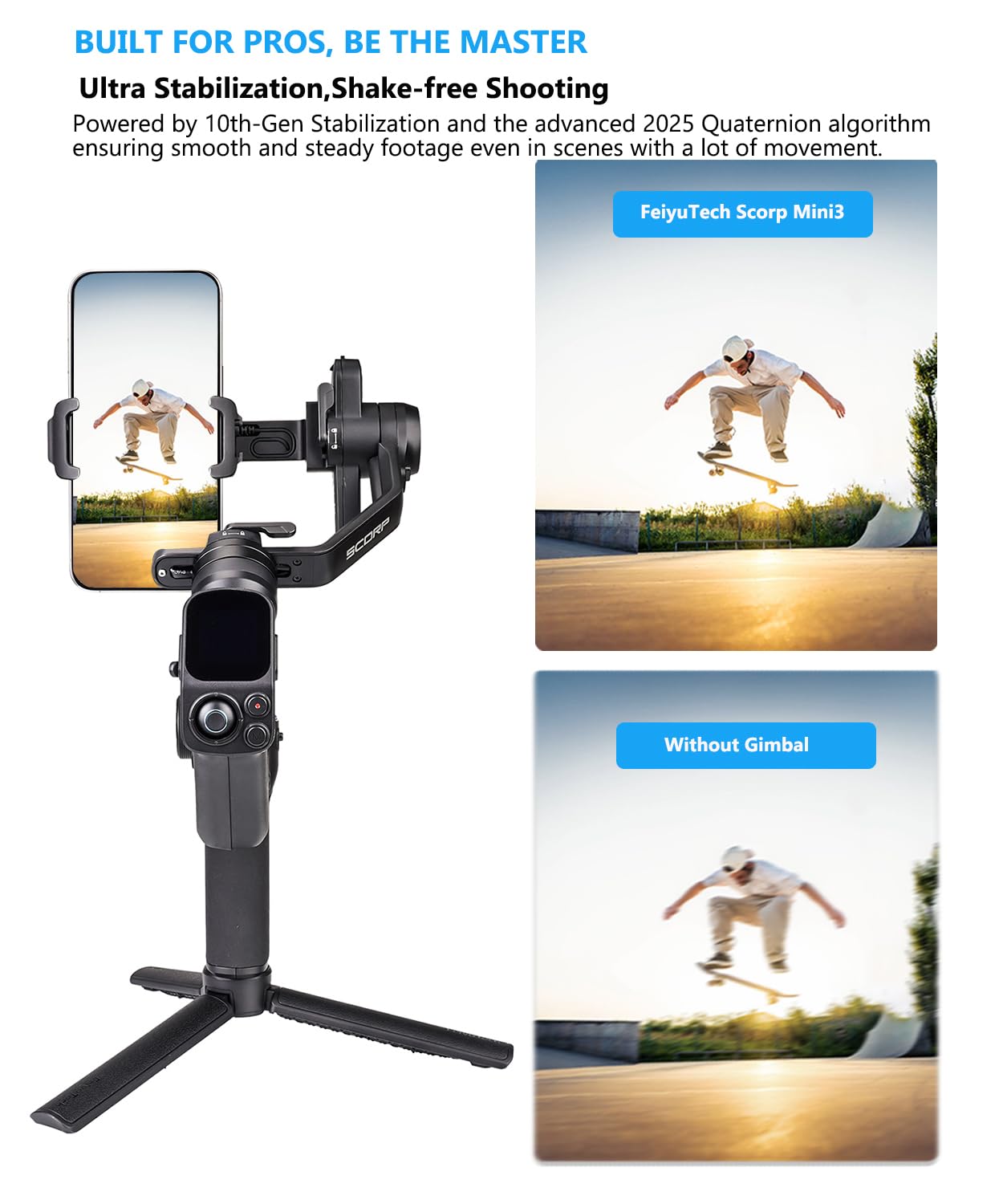 FeiyuTech Scorp Mini 3 Stabilizzatore Gimbal per iPhone Android a 3 assi con Tracciamento AI Incorporato, Carico Utile di 2KG, Ventola di Raffreddamento e Design Dell'impugnatura, Touch Screen