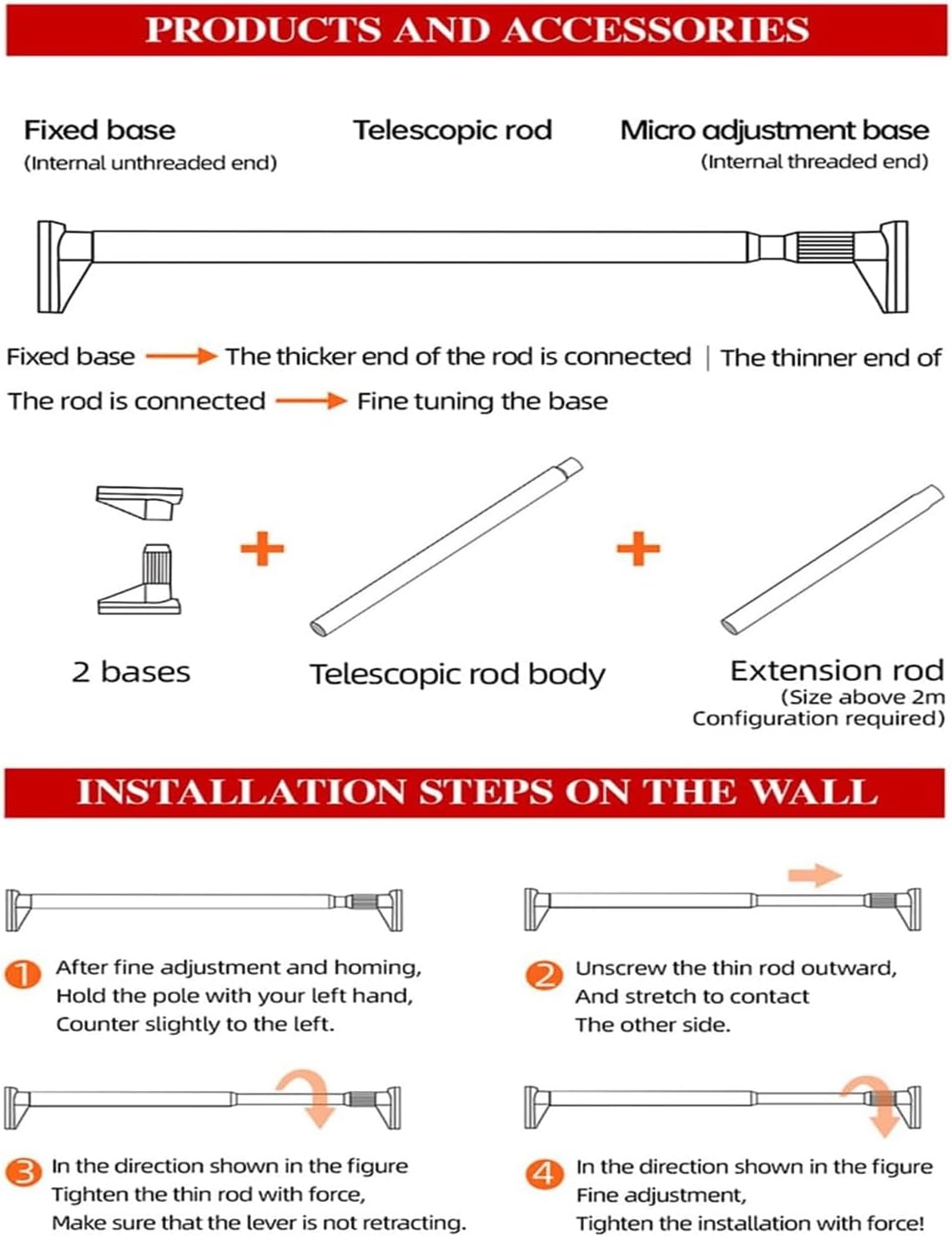Adjustable Tension Rod with Spring Telescopic Curtain Rod for Bathroom Kitchen Window Closet No Drill Easy Installation (Metallic 360 450cm)