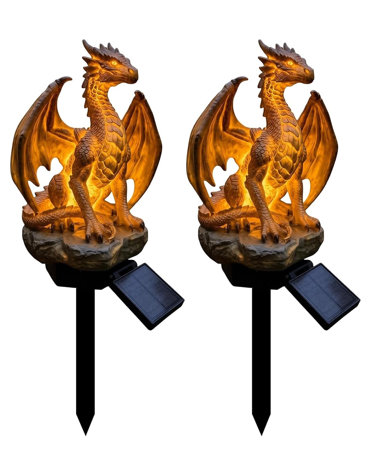 Homtrator Solar Dragon Garden Statue with Solar LED Lights, Solar Powered, Warm Glow Dragon Figurine Gifts, Yard Ornament, Outdoor Lawn Patio Pathway Decor