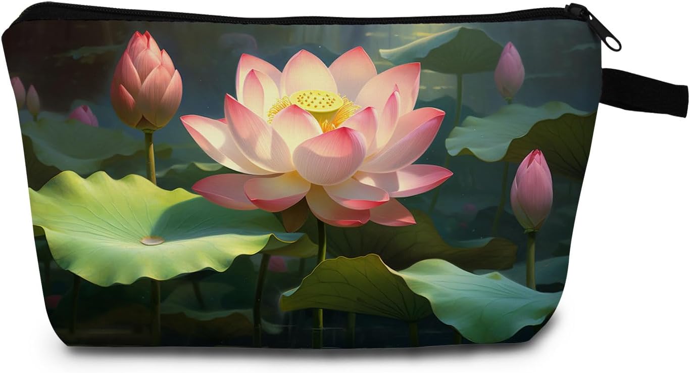Lotus Flower Women Makeup Bag Cosmetics Storage Pouch Beach Travel Small Toiletry kit