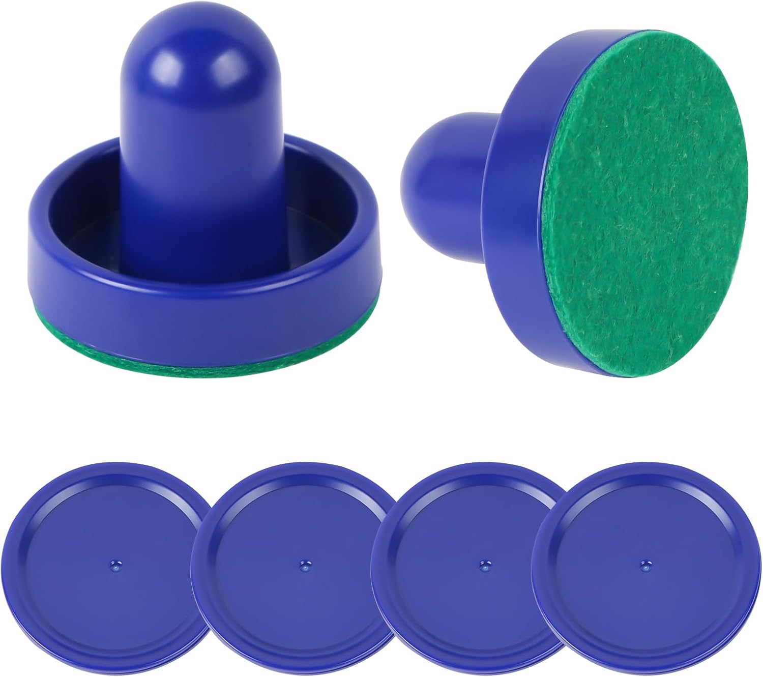 TOSAMZOO 1 Set Mini Air Hockey Pushers and Air Hockey Pucks Great Goal Handles Pushers Goal Handles Paddles Replacement Accessories - 2 Blue Air Hockey Pushers and 4 Blue Pucks (60mm) product listing