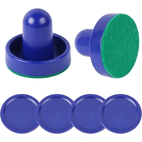1 Set Mini Air Hockey Pushers and Air Hockey Pucks Great Goal Handles Pushers Goal Handles Paddles Replacement Accessories - 2 Blue Air Hockey Pushers and 4 Blue Pucks (60mm)