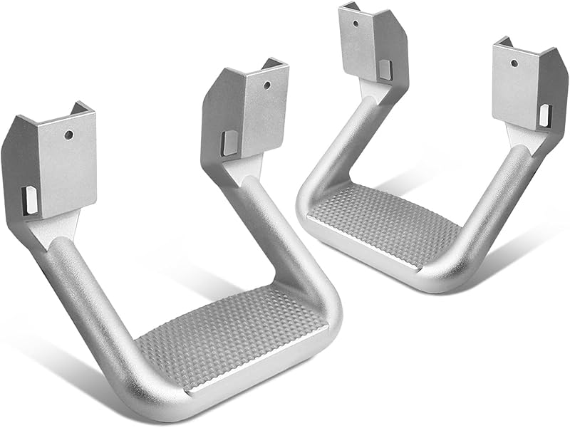 DNA MOTORING Par de Pasos de Aro Lateral de Aluminio Escalón Lateral Universal Compatible con Camionetas Chevy GMC Dodge SUV, 11"L x 6"H x 12"A, 2 Unidades, Plata, SSTEP-SS