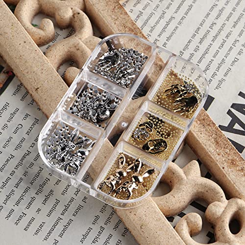 2 Boxes 3D Skull Spider Skeleton Hands Halloween Nail Art Charms,Acrylic Nail Rhinestones Gems Silver Gold Vintage Alloy Nail Art Design Decoration Accessories(Spider Skull) #TOP5