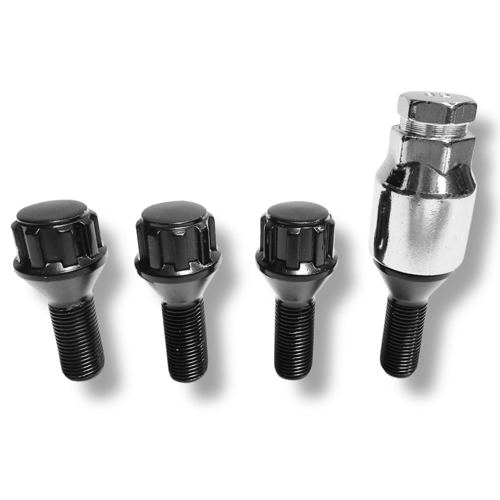 Blokada do felg M12 x 1,5 x 29 mm, taśma stożkowa 60°, kompatybilna z Alpina Bentley BMW Lotus Mini Saab, 4 x czarne zamki do felg, zabezpieczenia kół, zabezpieczenie felg, ochrona przed kradzieżą