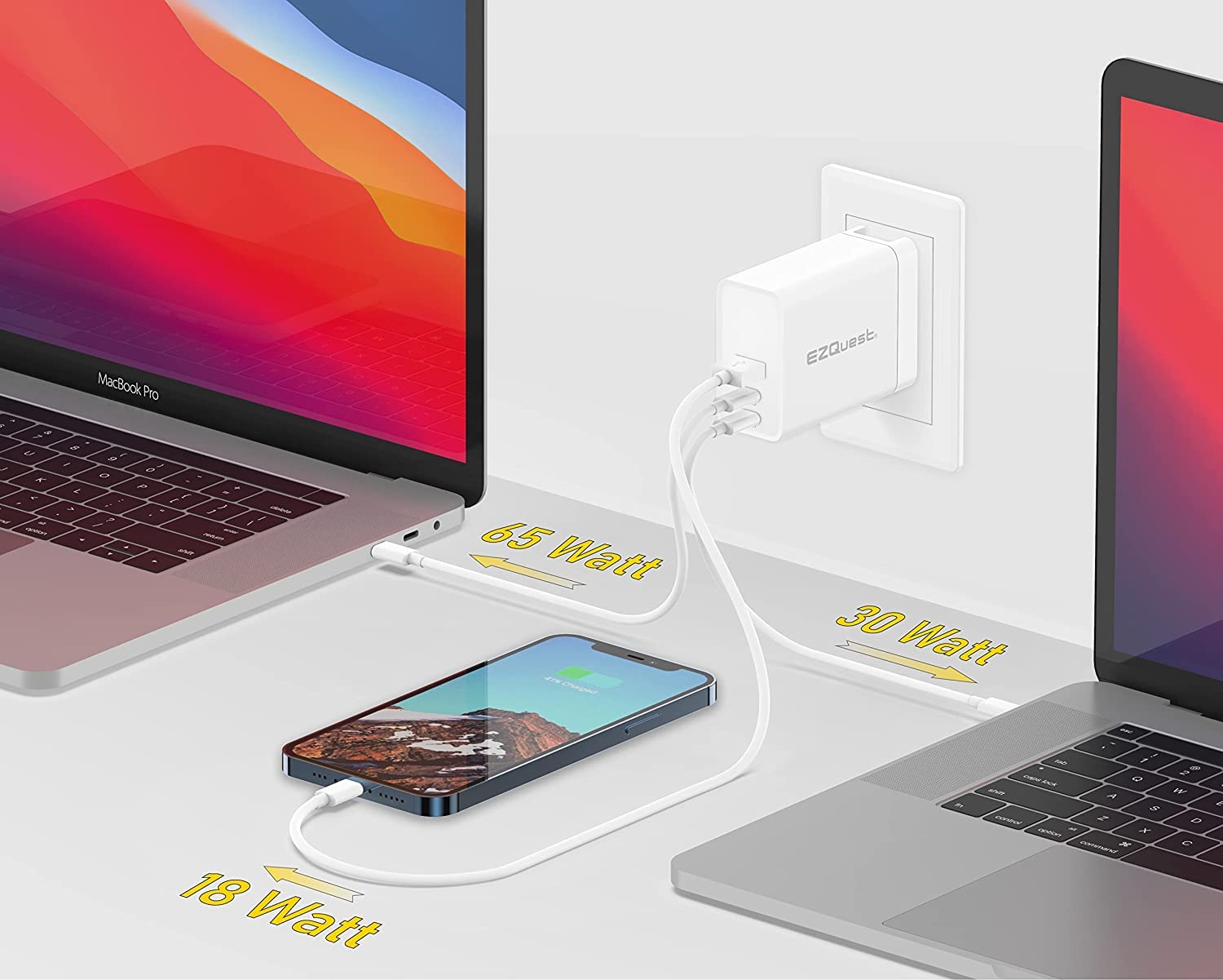 120W USB C Ladegerät - 2X USB-C, 1X USB-A Port, mit 2 Meter USB C Ladekabel Schnellladeblock oder GAN Ladegerät - EU Konverter kompatibel für MacBook Pro, iPad Pro & andere Typ-C-Geräte