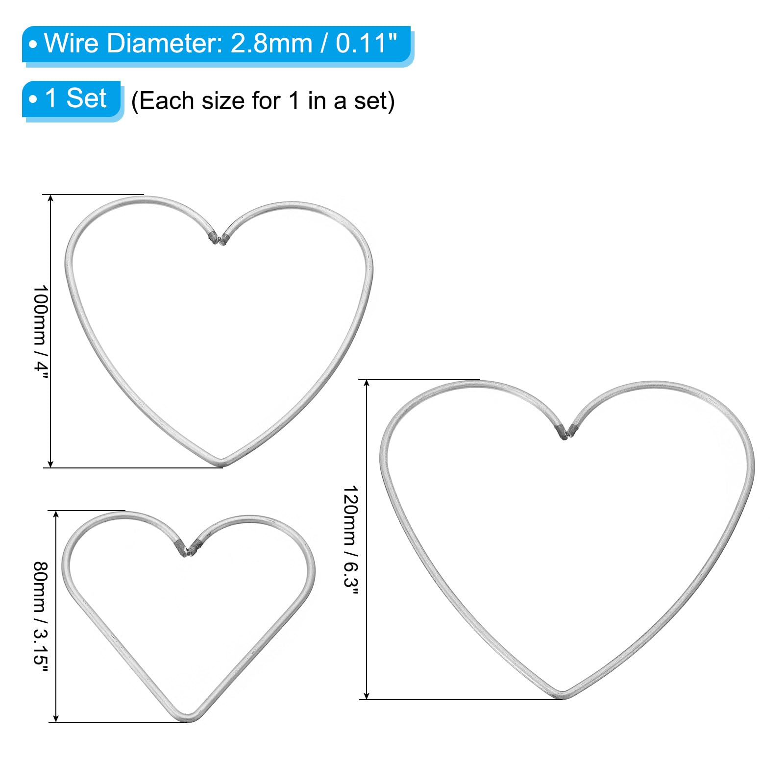 PATIKIL Dream Catcher Rings Set, 3 Sizes Metal Heart Shape Macrame Wreath Floral Ring Hoop for Christmas Decor Home DIY Craft Wedding Wall Hanging Decorations, Silver